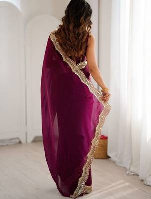 Purple embellished sequinned satin heavy work saree 3