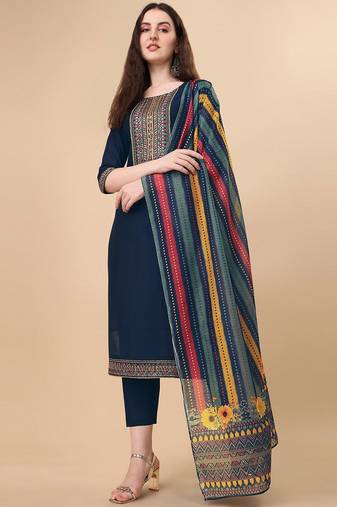 floral embroidered thread work chanderi cotton kurta with trousers & dupatta