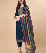 floral embroidered thread work chanderi cotton kurta with trousers & dupatta