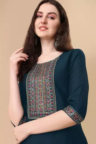floral embroidered thread work chanderi cotton kurta with trousers & dupatta