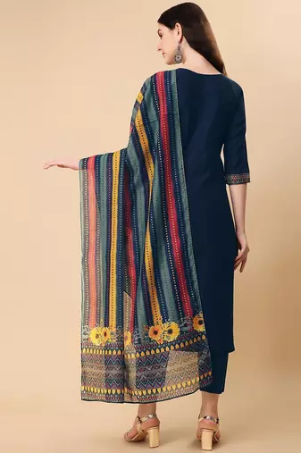 floral embroidered thread work chanderi cotton kurta with trousers & dupatta