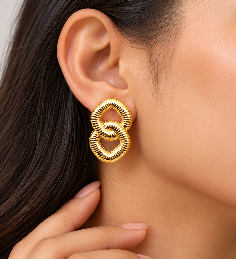 Anti-tarnish, ribbed texture, statement studs, bold knot design, women's jewellery