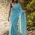Turquoise embellished sequinned  cotton khadi saree
