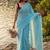 Turquoise embellished sequinned  cotton khadi saree