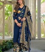women floral printed regular mirror work  cotton kurta with palazzos & with dupatta