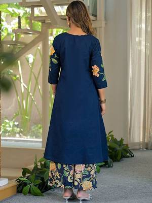 women floral printed regular mirror work  cotton kurta with palazzos & with dupatta 4