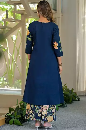 women floral printed regular mirror work  cotton kurta with palazzos & with dupatta
