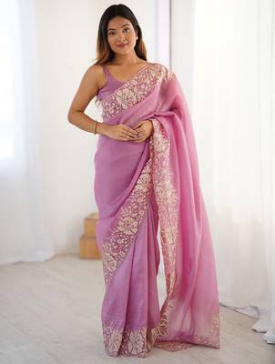 Purple floral embroidered tissue saree 2
