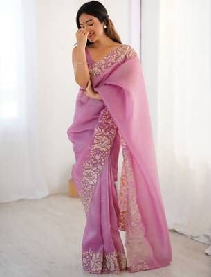Purple floral embroidered tissue saree 3