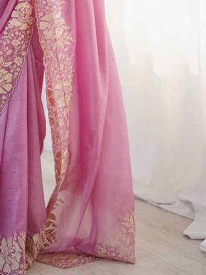 Purple floral embroidered tissue saree 5