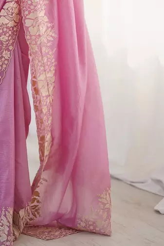 Purple floral embroidered tissue saree