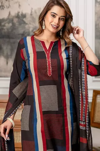 women embroidered sequinned  cotton kurta with trousers & with dupatta