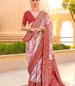 Off white ethnic motifs zari silk blend banarasi saree
