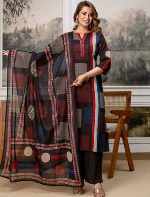 women embroidered sequinned  cotton kurta with trousers & with dupatta 1