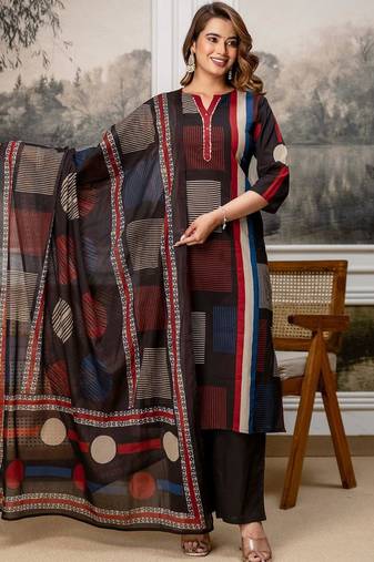 women embroidered sequinned  cotton kurta with trousers & with dupatta