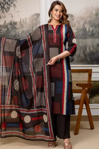 women embroidered sequinned  cotton kurta with trousers & with dupatta