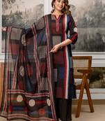 women embroidered sequinned  cotton kurta with trousers & with dupatta