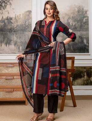 women embroidered sequinned  cotton kurta with trousers & with dupatta 4