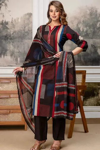 women embroidered sequinned  cotton kurta with trousers & with dupatta
