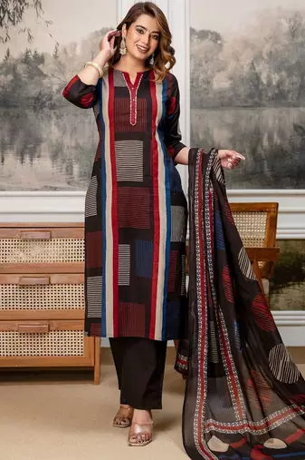 women embroidered sequinned  cotton kurta with trousers & with dupatta