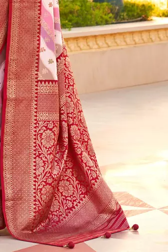 Off white ethnic motifs zari silk blend banarasi saree