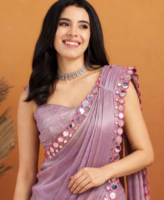 Shoulder pre-pleated solid two-tone pure chiffon ready to wear saree with aari work 4
