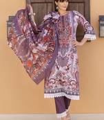 embroidered round neck thread work  cotton kurta with trousers & dupatta