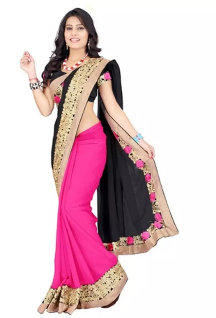 black embroidered georgette saree with blouse