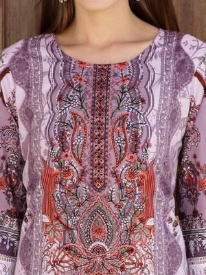 embroidered round neck thread work  cotton kurta with trousers & dupatta 2