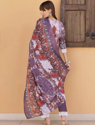 embroidered round neck thread work  cotton kurta with trousers & dupatta 4