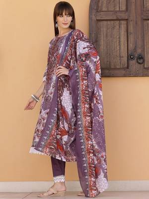 embroidered round neck thread work  cotton kurta with trousers & dupatta 5