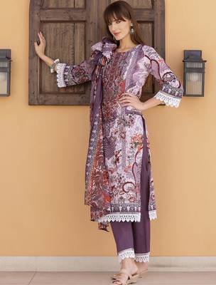 embroidered round neck thread work  cotton kurta with trousers & dupatta 6
