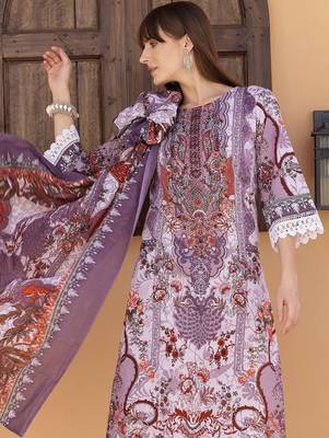 embroidered round neck thread work  cotton kurta with trousers & dupatta 7