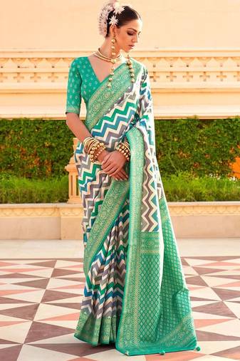 Green zari silk blend banarasi saree