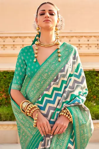 Green zari silk blend banarasi saree
