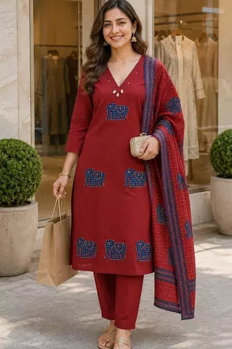 women ethnic motifs regular  cotton kurta with trousers & with dupatta