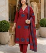 women ethnic motifs regular  cotton kurta with trousers & with dupatta