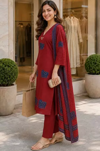 women ethnic motifs regular  cotton kurta with trousers & with dupatta