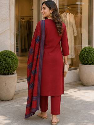 women ethnic motifs regular  cotton kurta with trousers & with dupatta 4