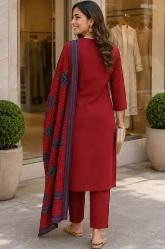 women ethnic motifs regular  cotton kurta with trousers & with dupatta