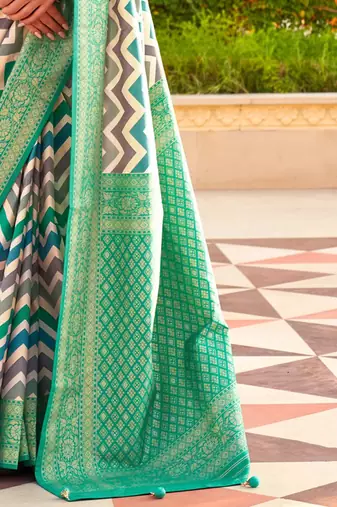 Green zari silk blend banarasi saree