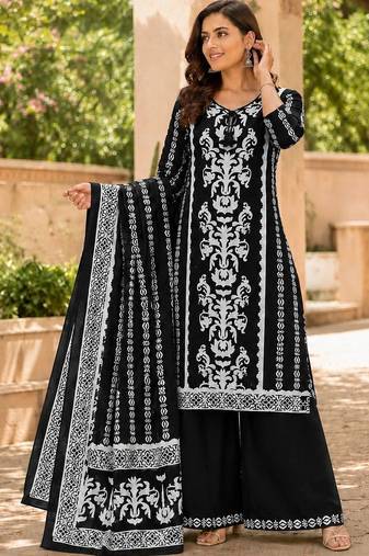 women ethnic motifs printed regular  cotton kurta with palazzos & with dupatta