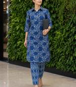 women ethnic motifs printed regular  cotton kurta with trousers