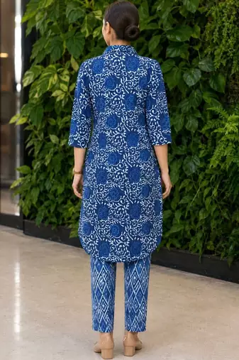 women ethnic motifs printed regular  cotton kurta with trousers