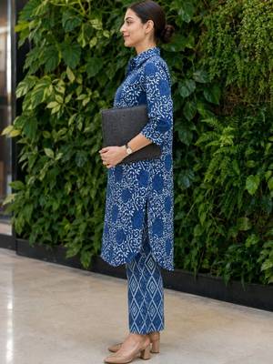 women ethnic motifs printed regular  cotton kurta with trousers 4