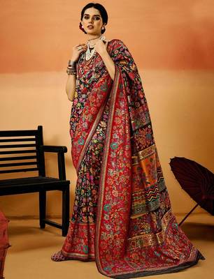Black floral silk cotton saree 1