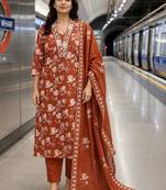 women floral printed thread work  silk kurta with trousers & with dupatta
