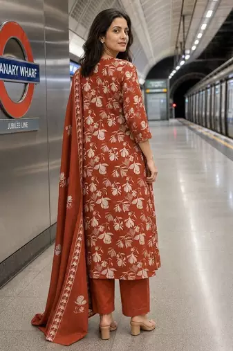 women floral printed thread work  silk kurta with trousers & with dupatta