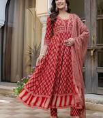 women ethnic motifs printed empire  cotton kurta with trousers & with dupatta