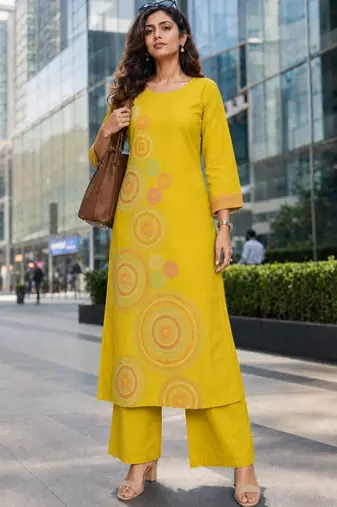 women ethnic motifs embroidered regular thread work  cotton kurta with palazzos